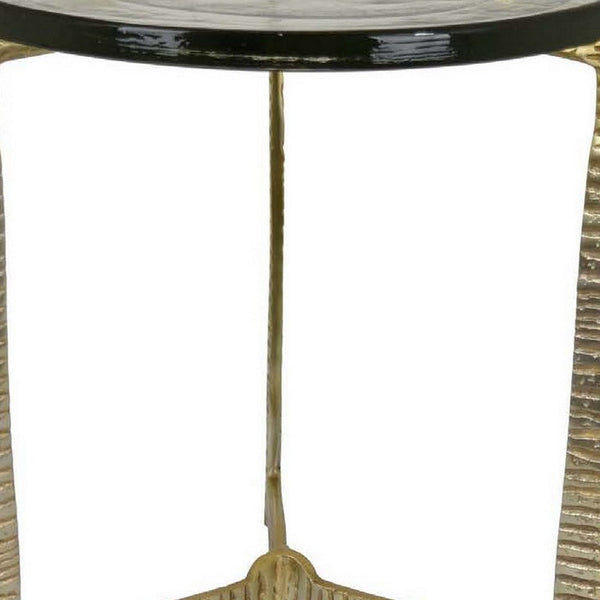 Lune 19 Inch Plant Stand Table, 3 Legged Metal Base, Glass, Gold, Black - BM310070