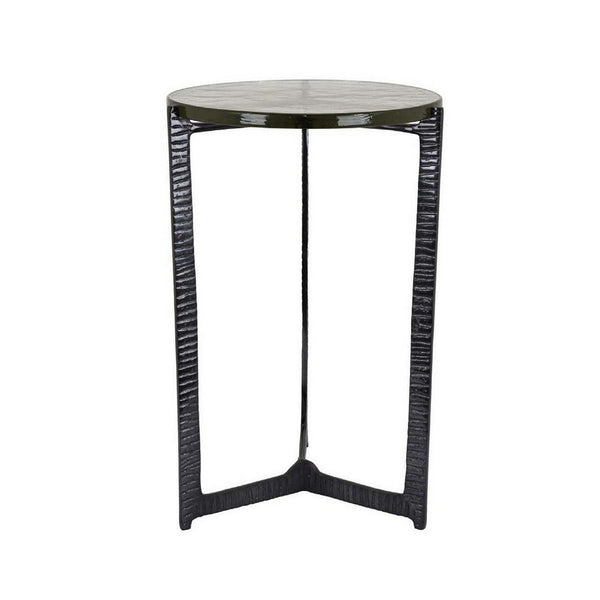 Lune 22 Inch Plant Stand Table, 3 Legged Metal Base, Glass, Black Finish - BM310071