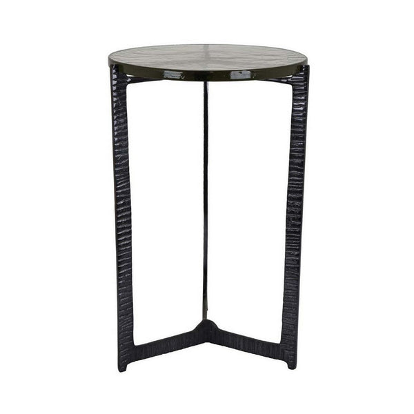 Lune 24 Inch Plant Stand Table, 3 Legged Metal Base, Glass, Black Finish - BM310072