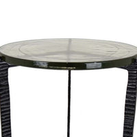 Lune 19 Inch Plant Stand Table, 3 Legged Metal Base, Glass, Black Finish - BM310073