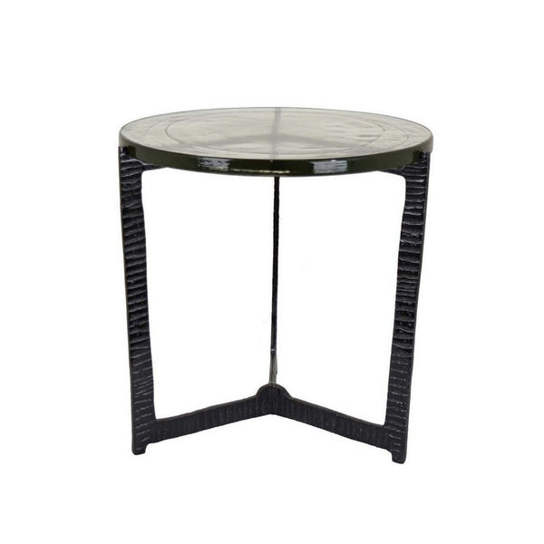 Lune 19 Inch Plant Stand Table, 3 Legged Metal Base, Glass, Black Finish - BM310073