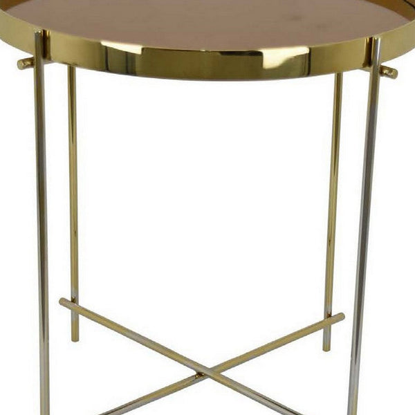 Viki 20 Inch Plant Stand Table, Cross Design Base, Metal, Copper Finish  - BM310076