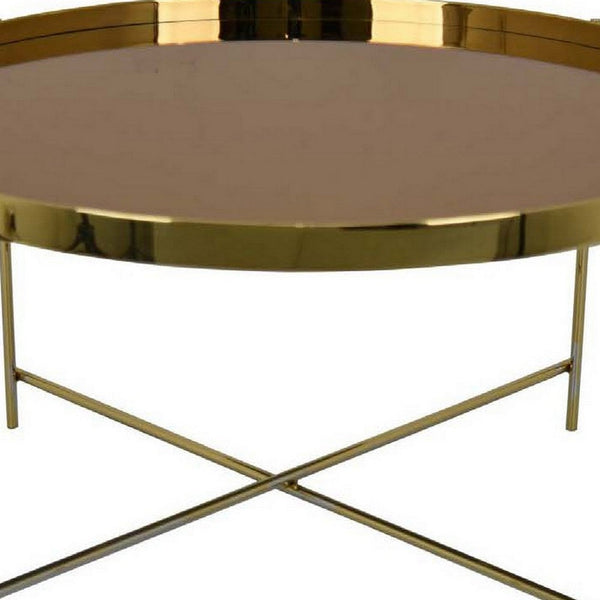 Viki 28 Inch Plant Stand Table, Cross Design Base, Metal, Copper Finish  - BM310077