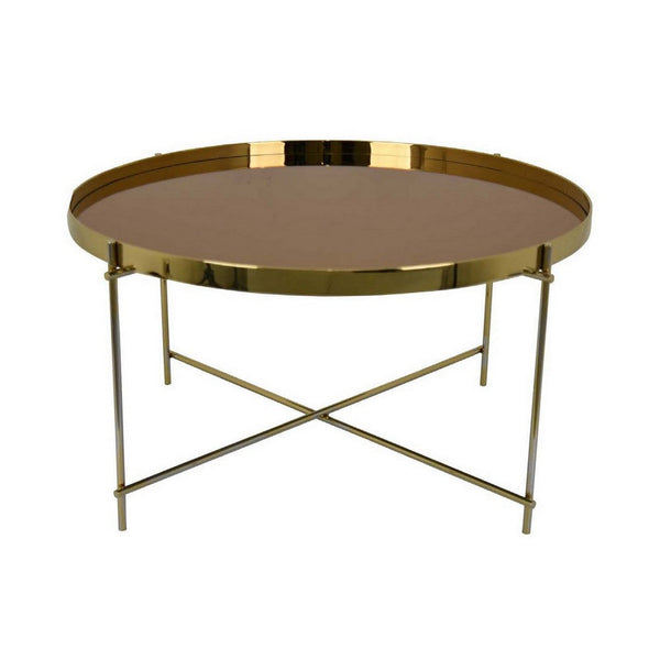 Viki 28 Inch Plant Stand Table, Cross Design Base, Metal, Copper Finish  - BM310077