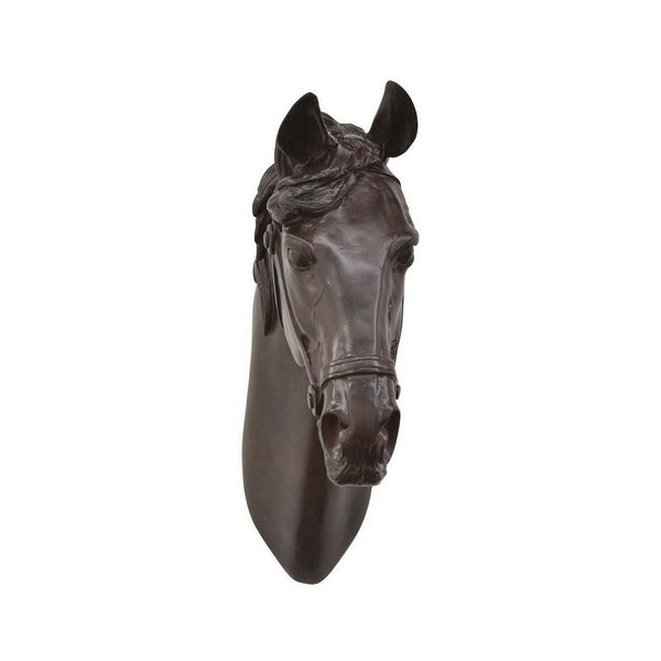 Lilie 14 Inch Horse Head Bust Statuette, Wall Mount Design, Resin, Brown - BM310083