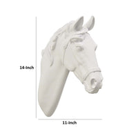 Lilie 14 Inch Horse Head Bust Statuette, Wall Mount Design, Resin, White - BM310084