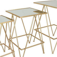 25 Inch Plant Stand Table Set of 3, Square, Metal, Mirror, Gold Finish - BM310088