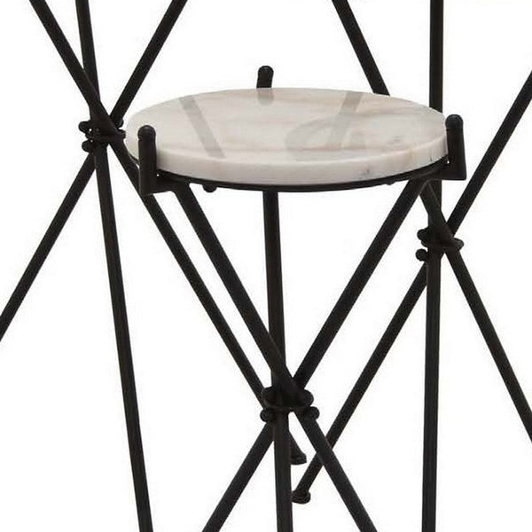 28 Inch Plant Stand Table Set of 3, Round Top, Tripod Base, Metal, Black - BM310092