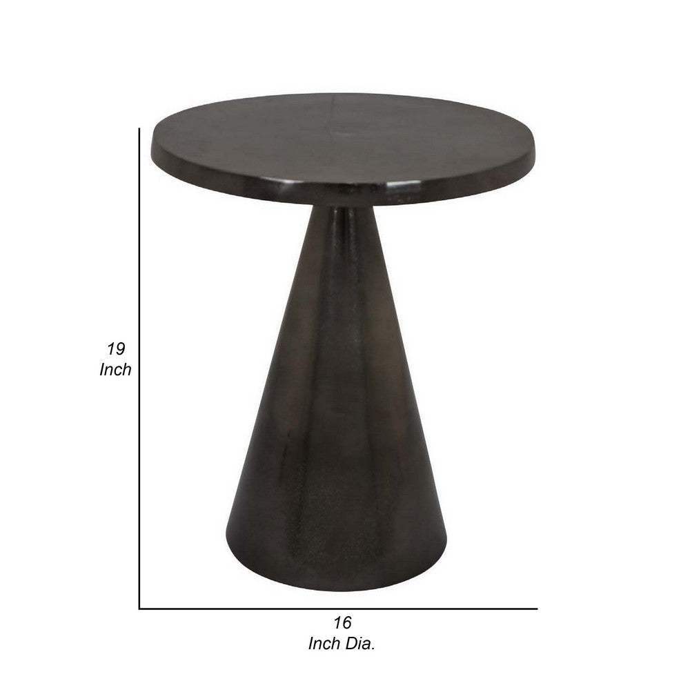 Riot 19 Inch Plant Stand Table, Round Top, Triangle Pedestal, Metal, Black - BM310106