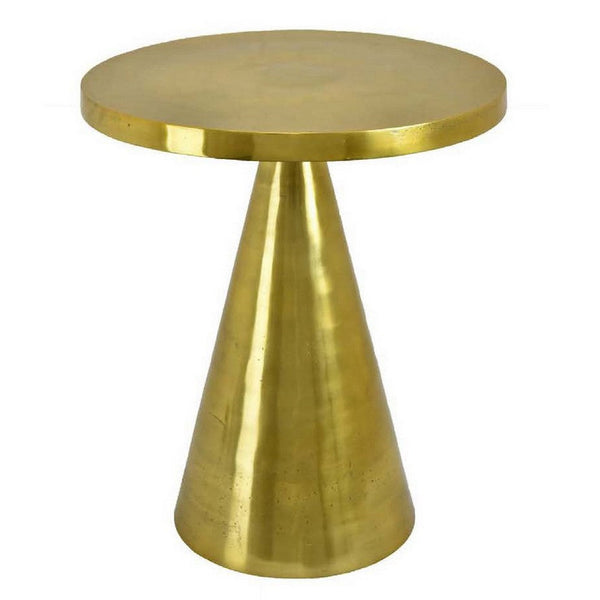 Riot 19 Inch Plant Stand Table, Round Top, Triangle Pedestal, Metal, Gold - BM310109