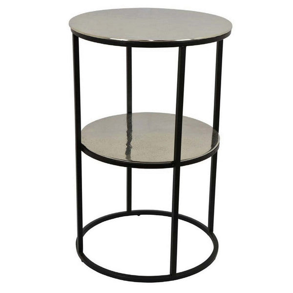 Solly 24 Inch Plant Stand Table with 1 Shelf, Round, Metal, Silver Finish - BM310114