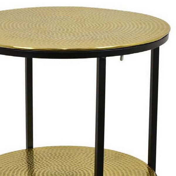 Solly 24 Inch Plant Stand Table with 1 Shelf, Round, Metal, Gold Finish - BM310115