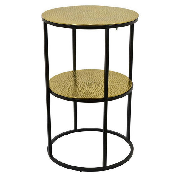 Solly 24 Inch Plant Stand Table with 1 Shelf, Round, Metal, Gold Finish - BM310115