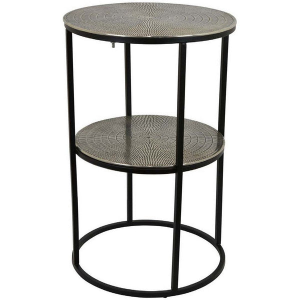 Solly 24 Inch Plant Stand Table with 1 Shelf, Round, Metal, Gray Finish - BM310116