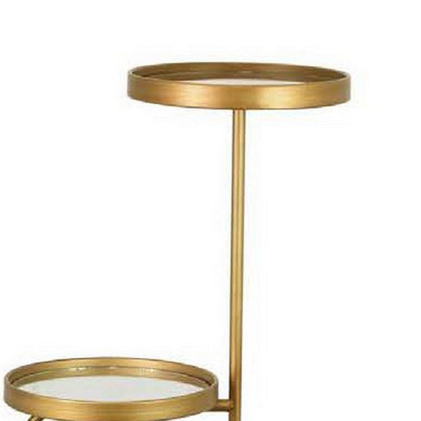44 Inch Plant Stand with 4-Tiered Design, Stem Base, Metal, Gold Finish - BM310119