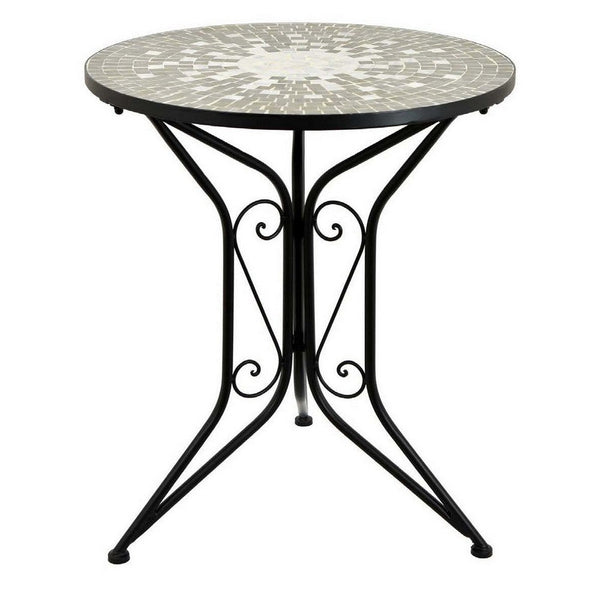28 Inch Garden Plant Stand Table, Accented Base, Metal, Gray and Black - BM310125