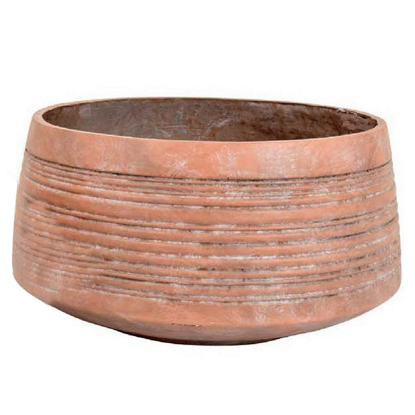 17 Inch Planter Set of 2, Clean Lines, Large Pot Shaped, Metal, Clay Tone - BM310126