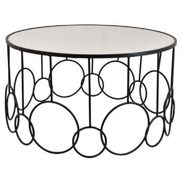 31 Inch Plant Stand Table Set of 2, Round Top, Pattern Base, Metal, Black  - BM310130