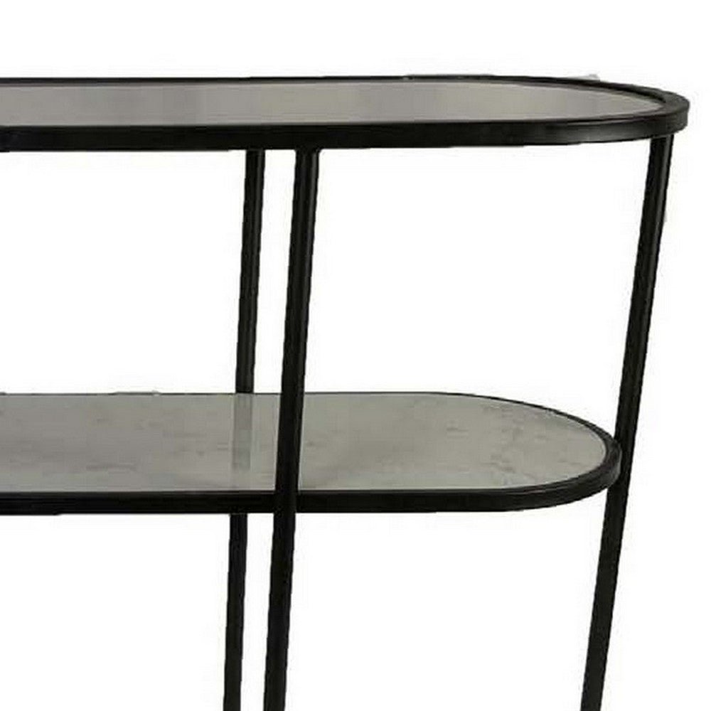 40 Inch Plant Stand Table, Open Metal Frame, 2 Glass Shelves, Black Finish - BM310142