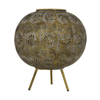 16 Inch Lantern, Standing, Decorative Pierced Floral Patterns, Round, Gold - BM310146