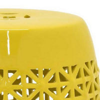 Vol 18 Inch Plant Stand Table Stool, Cut Out Details, Drum Shape, Yellow - BM310153