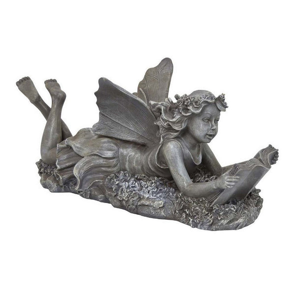 Zoya 24 Inch Fairy Angel Reading Book Figurine Statuette, Resin, Gray  - BM310156