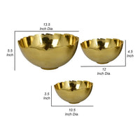 Bonz Set of 3 Bowls, Unique Top Shape, Round Base, Gold Metal Finish - BM310158