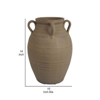 Fely 14 Inch Vase, Premitive Urn with 3 Handles, Brown, Transitional Style - BM310165