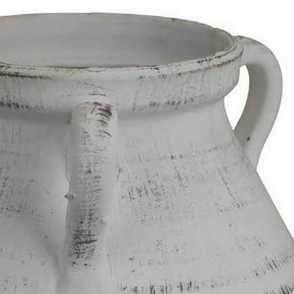 Gri 12 Inch Vase, Classic Urn Shape, 3 Handles, White, Transitional Style - BM310170