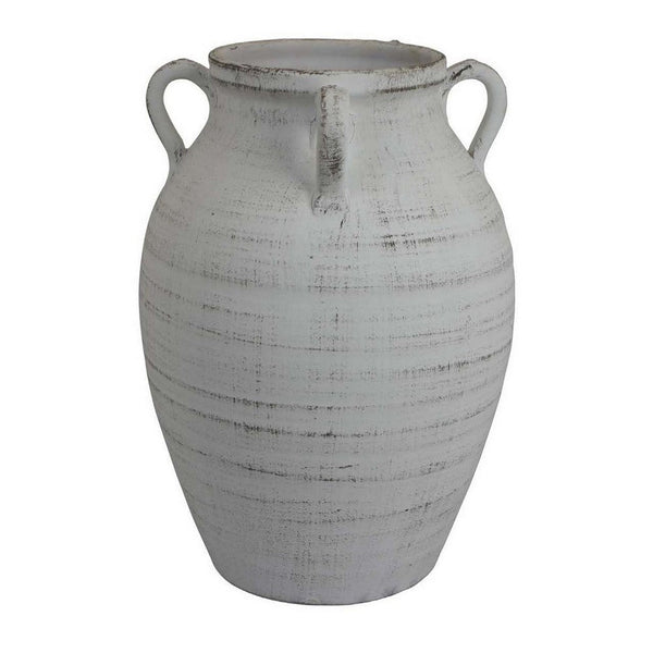 Gri 14 Inch Vase, Classic Urn Shape, 3 Handles, White, Transitional Style - BM310171