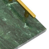 Entro Tray Set of 2, Rectangular Shape, 2 Gold Handles, Green Finish Marble - BM310174