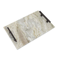 Entro Tray Set of 2, Rectangular Shape, 2 Gold Handles, White Finish Marble - BM310175