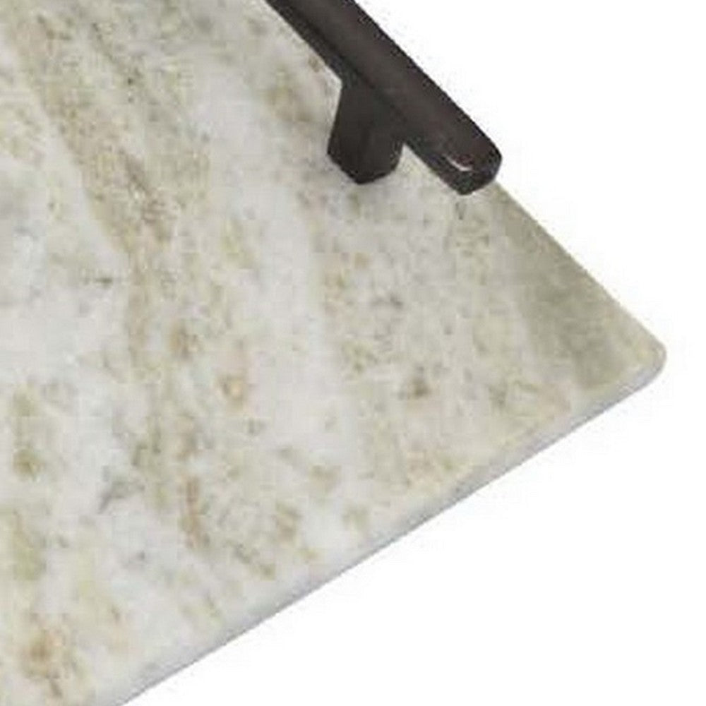 Entro Tray Set of 2, Rectangular Shape, 2 Gold Handles, White Finish Marble - BM310175