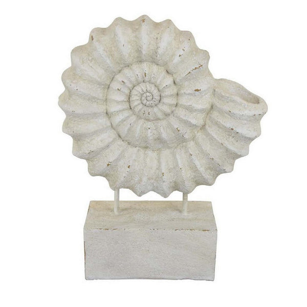 Shyn 19 Inch Shell Decor, Resin, Wood Stand, Classic Antique White Finish - BM310180