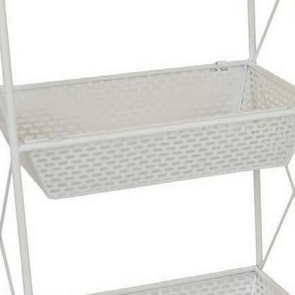 30 Inch Plant Stands Set of 2, Open Metal Frame, 6 Square Baskets, White - BM310184