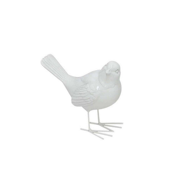 6 Inch Bird Figurine Set of 2, Resin, Modern Style Sculpture, White Finish - BM310187