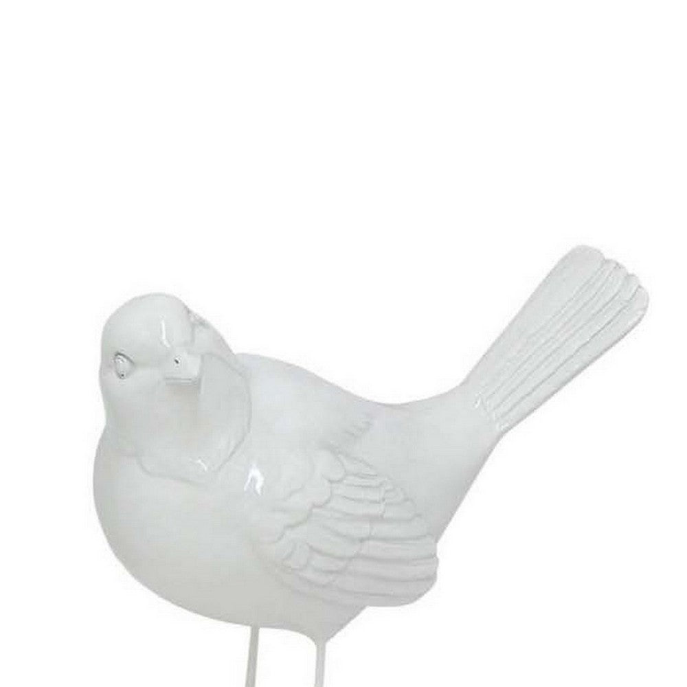 6 Inch Bird Figurine Set of 2, Resin, Modern Style Sculpture, White Finish - BM310187