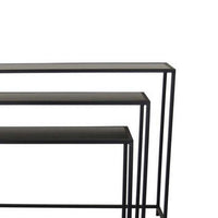Set of 3 Plant Stand Tables, Rectangular Wood Top, Metal Open Frame, Black - BM310188