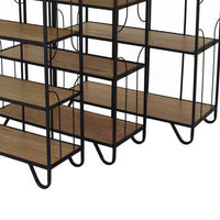 Set of 3 Plant Stand Tables, 12 Storage Shelves, Black Frame, Brown Wood - BM310189
