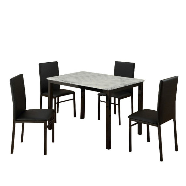 Riley 5 Piece Dining Table Set, Wood, 4 Chairs, White Fabric Upholstery - BM310199