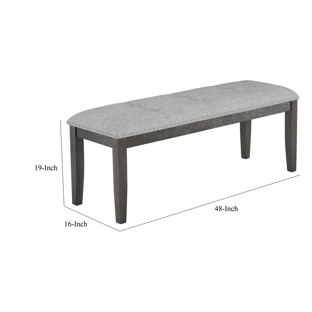 Amber 48 Inch Bench, Fabric Upholstery, Cushioned Wood Frame, Gray  - BM310202