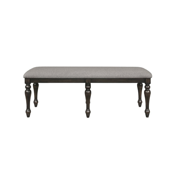 Lauren 52 Inch Bench, Classic Wood Frame, Cushioned Gray Fabric Upholstery - BM310211