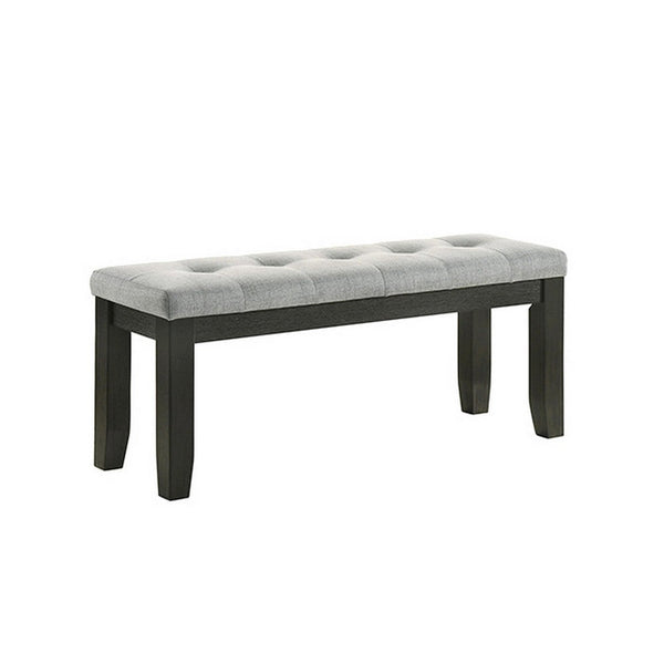 Woodlands 48 Inch Bench, Classic Wood Frame, Soft Gray Finished Fabric - BM310216