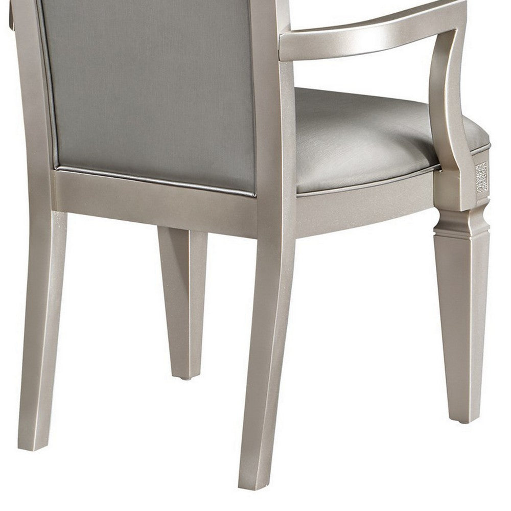 Scott 23 Inch Dining Armchair Set of 2, Gray Faux Leather and Taupe Wood - BM310226