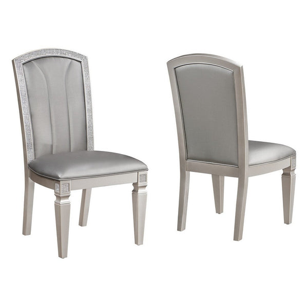 Scott 19 Inch Dining Side Chair Set of 2, Gray Faux Leather, Taupe Wood - BM310227