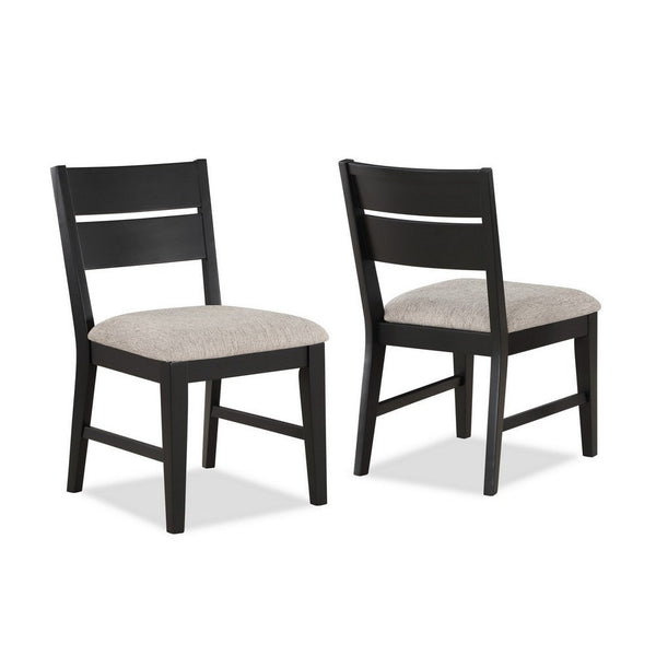 Avenue 34 Inch Side Chair Set of 2, Fabric Upholstery, Wood, Black, Beige  - BM310228