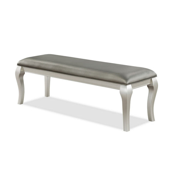 Harrison 52 Inch Bench, Wood Frame, Faux Leather, Cabriole Legs, Gray - BM310243