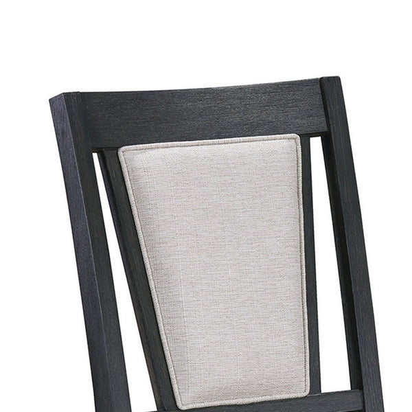 Jackson 19 Inch Side Chair Set of 2, Black Wood Frame, Off White Poly Linen - BM310248