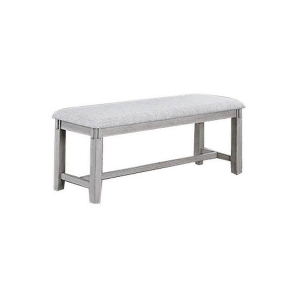 Peter 50 Inch Dining Bench, Fabric Upholstery, Cushioned, Driftwood Gray - BM310253