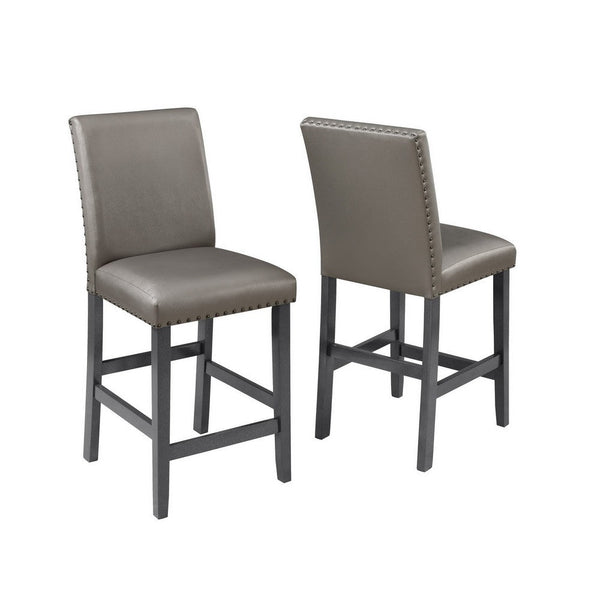 Scarlett 26 Inch Counter Height Chair Set of 2, Plush Gray Faux Leather - BM310259